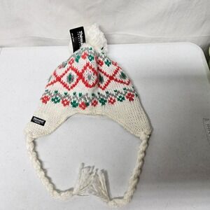 Polar Edge Trapper Beanie Women One Size White Red Green Thinsulate Fair Isle